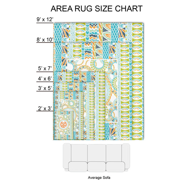 Teal Ribbons & Labels 2'x3' Indoor Area Rugs - Size Chart