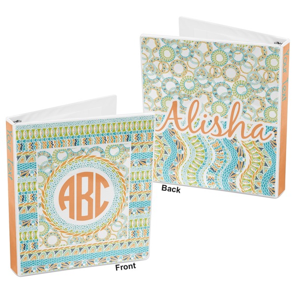 Teal Ribbons & Labels 3-Ring Binder Front and Back