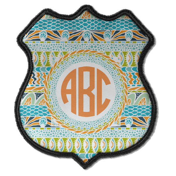 Custom Teal Ribbons & Labels Iron On Shield Patch C w/ Monogram