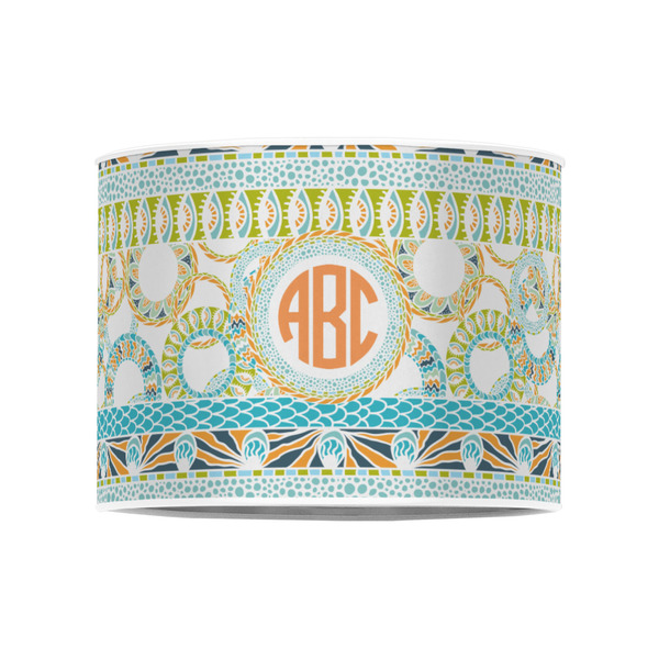 Teal Ribbons & Labels 8" Drum Lampshade - FRONT (Poly Film)