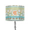 Teal Ribbons & Labels 8" Drum Lampshade - ON STAND (Fabric)