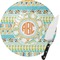 Teal Ribbons & Labels Round Glass Cutting Board - Small (Personalized)