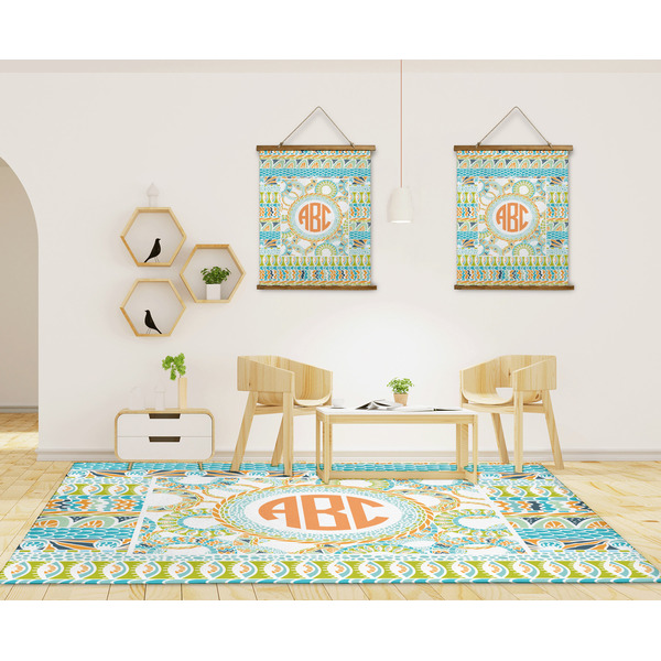 Teal Ribbons & Labels 8'x10' Indoor Area Rugs - IN CONTEXT