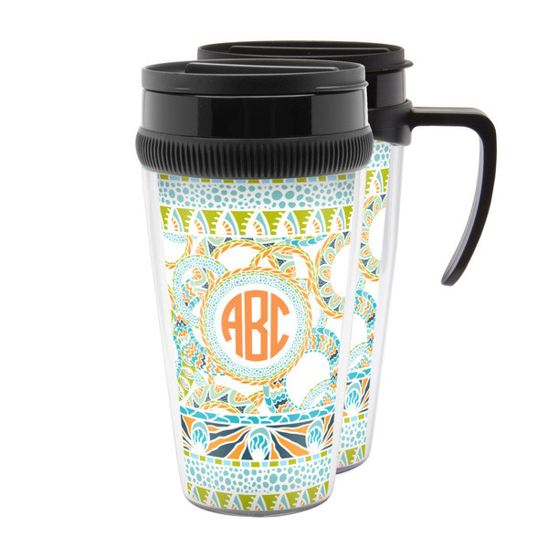 Custom Teal Ribbons & Labels Acrylic Travel Mug (Personalized)