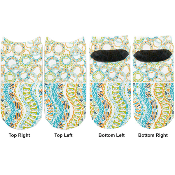 Teal Ribbons & Labels Adult Ankle Socks - Double Pair - Front and Back - Apvl