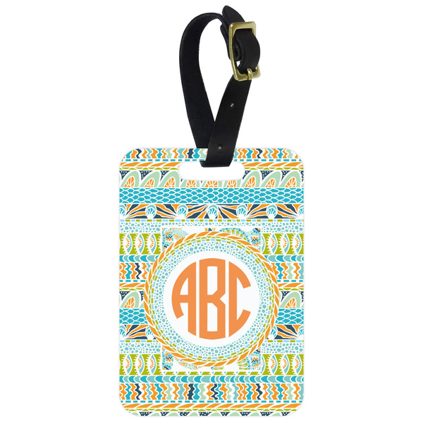 Custom Teal Ribbons & Labels Metal Luggage Tag w/ Monogram