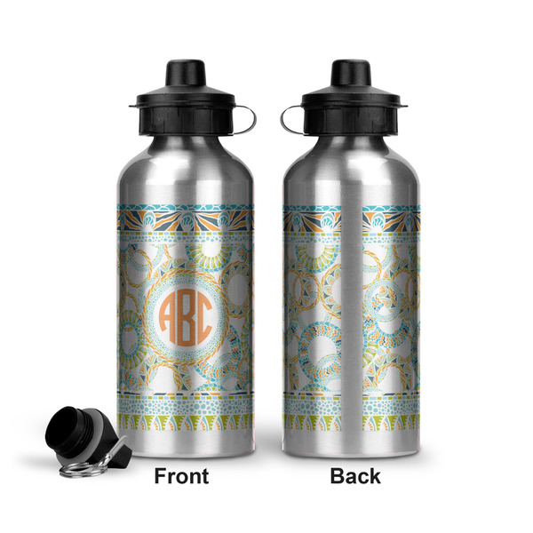 Teal Ribbons & Labels Aluminum Water Bottle - Front and Back