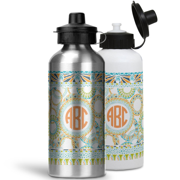 Teal Ribbons & Labels Aluminum Water Bottles - MAIN (white &silver)
