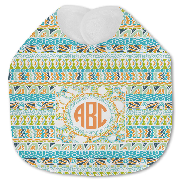 Custom Teal Ribbons & Labels Jersey Knit Baby Bib w/ Monogram