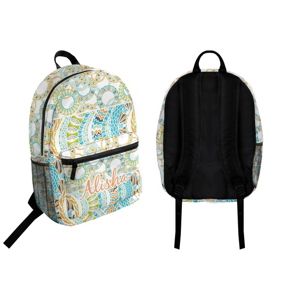 Teal Ribbons & Labels Backpack front and back - Apvl