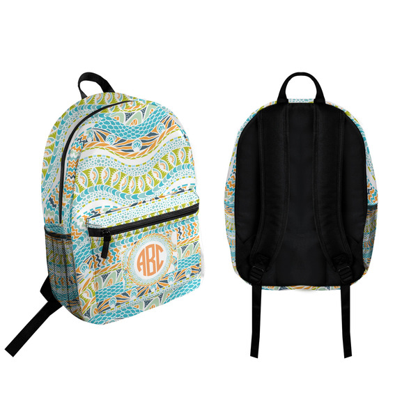 Teal Ribbons & Labels Backpack front and back - Apvl