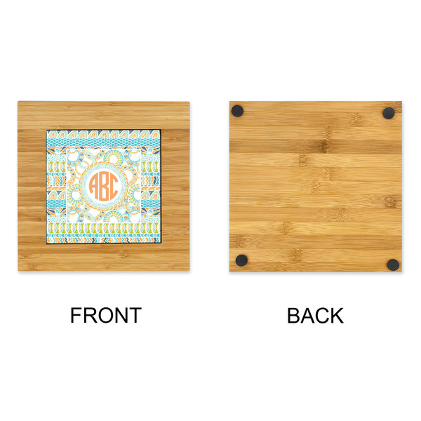 Teal Ribbons & Labels Bamboo Trivet with 6" Tile - APPROVAL