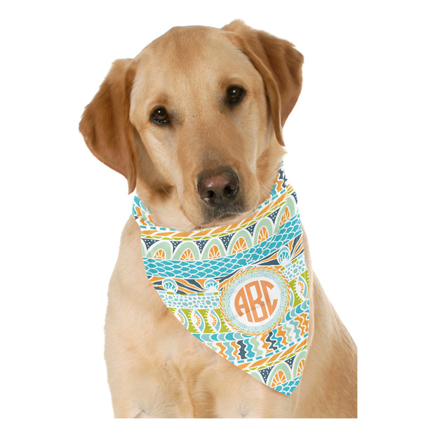 Custom Teal Ribbons & Labels Dog Bandana Scarf w/ Monogram