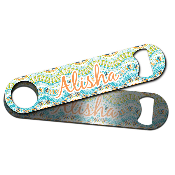 Teal Ribbons & Labels Bar Bottle Opener - Main