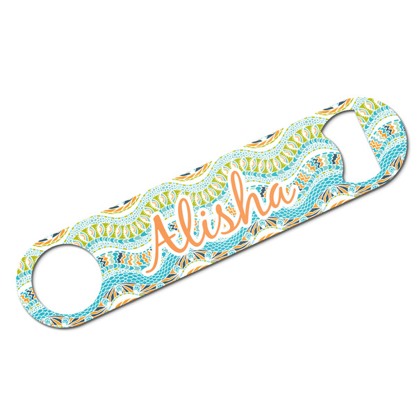 Custom Teal Ribbons & Labels Bar Bottle Opener w/ Monogram