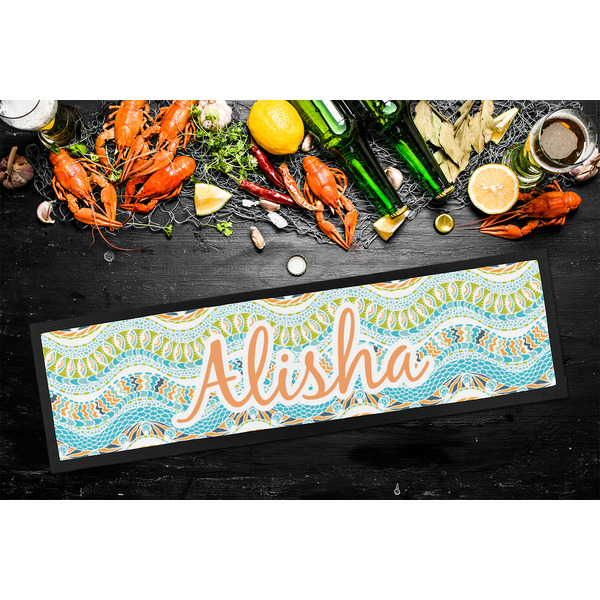 Teal Ribbons & Labels Bar Mat - Large - LIFESTYLE