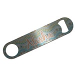 Teal Ribbons & Labels Bar Bottle Opener - Silver w/ Monogram