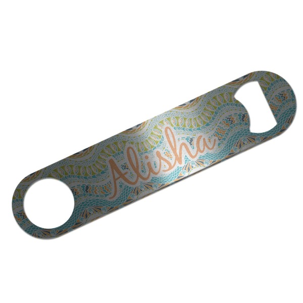 Teal Ribbons & Labels Bar Opener - Front