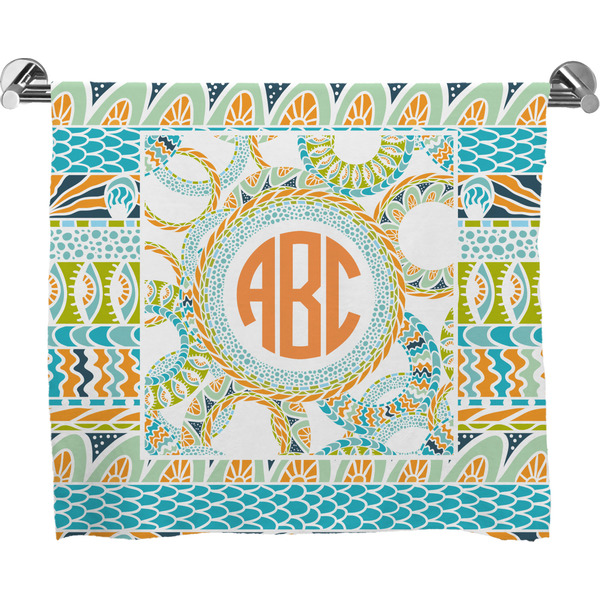 Custom Teal Ribbons & Labels Bath Towel (Personalized)