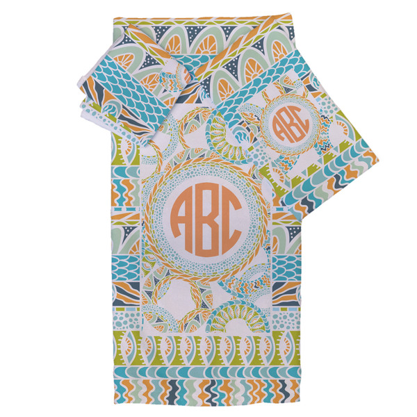 Custom Teal Ribbons & Labels Bath Towel Set - 3 Pcs (Personalized)