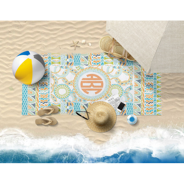 Teal Ribbons & Labels Beach Towel Lifestyle