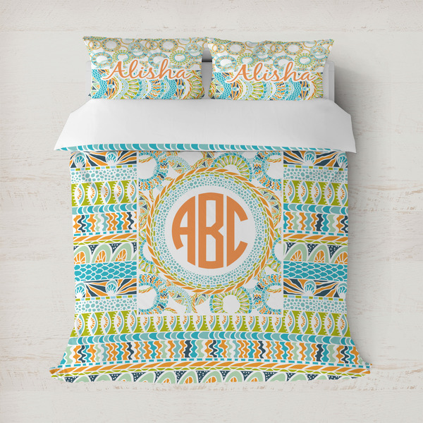 Custom Teal Ribbons & Labels Duvet Cover (Personalized)
