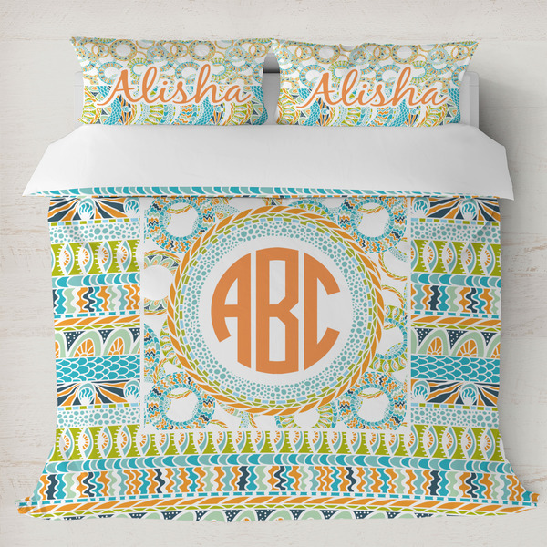 Custom Teal Ribbons & Labels Duvet Cover Set - King (Personalized)