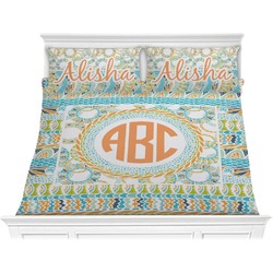 Teal Ribbons & Labels Comforter Set - King (Personalized)