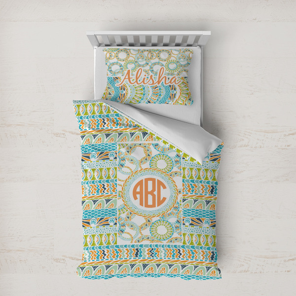 Custom Teal Ribbons & Labels Duvet Cover Set - Twin XL (Personalized)