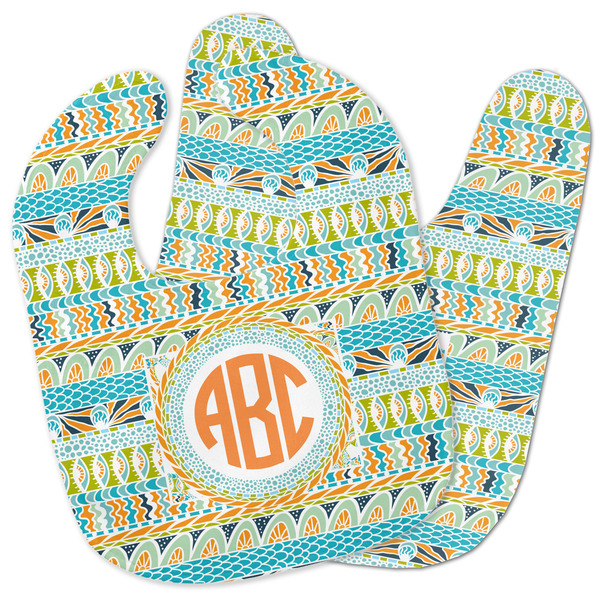 Custom Teal Ribbons & Labels Baby Bib w/ Monogram