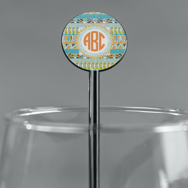 Teal Ribbons & Labels Black Plastic 5.5" Stir Stick - Round - Main