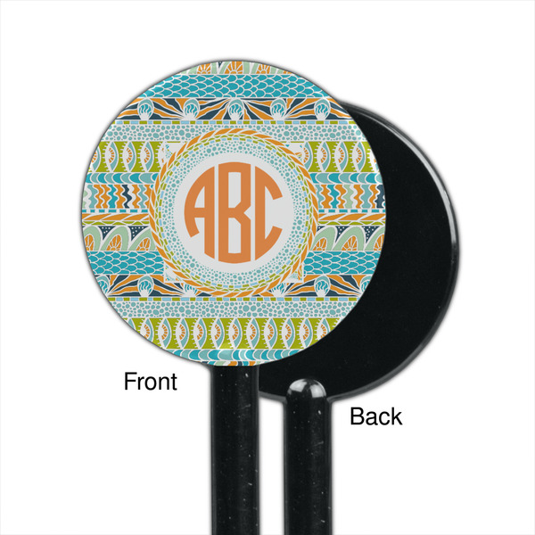 Teal Ribbons & Labels Black Plastic 5.5" Stir Stick - Single Sided - Round - Front & Back