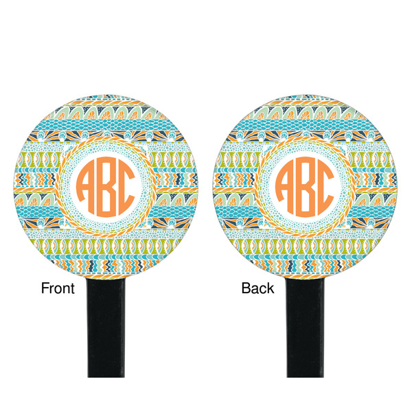 Teal Ribbons & Labels Black Plastic 7" Stir Stick - Double Sided - Round - Front & Back