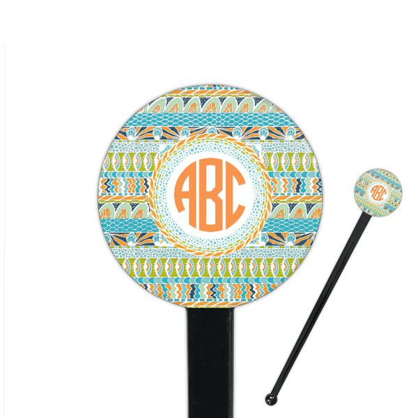 Custom Teal Ribbons & Labels 7" Round Plastic Stir Sticks - Black - Double Sided (Personalized)