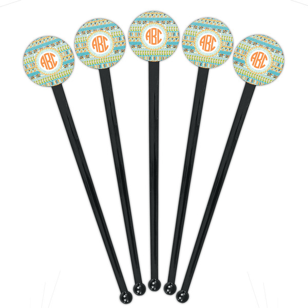 Teal Ribbons & Labels Black Plastic 7" Stir Stick - Round - Fan View