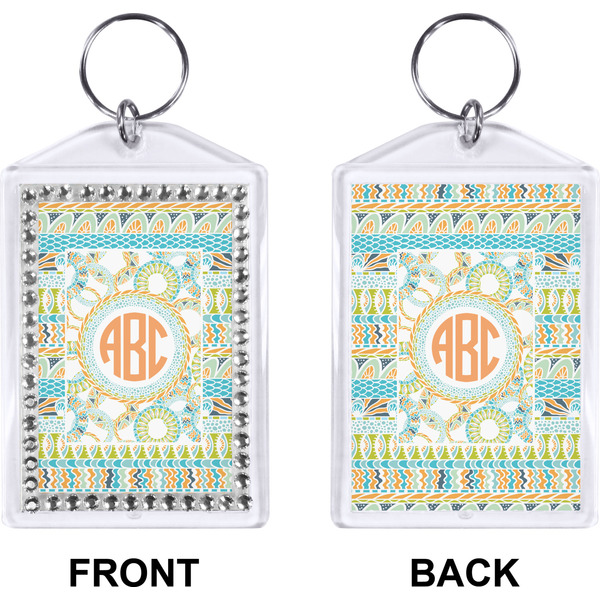 Teal Ribbons & Labels Bling Keychain (Front + Back)