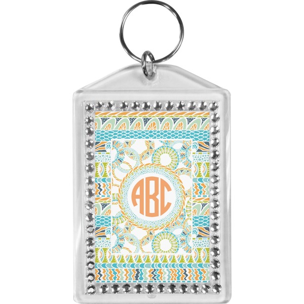 Custom Teal Ribbons & Labels Bling Keychain (Personalized)