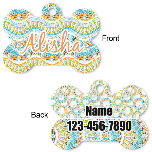Teal Ribbons & Labels Bone Shaped Dog ID Tag - Large - Approval