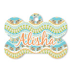 Teal Ribbons & Labels Bone Shaped Dog ID Tag (Personalized)