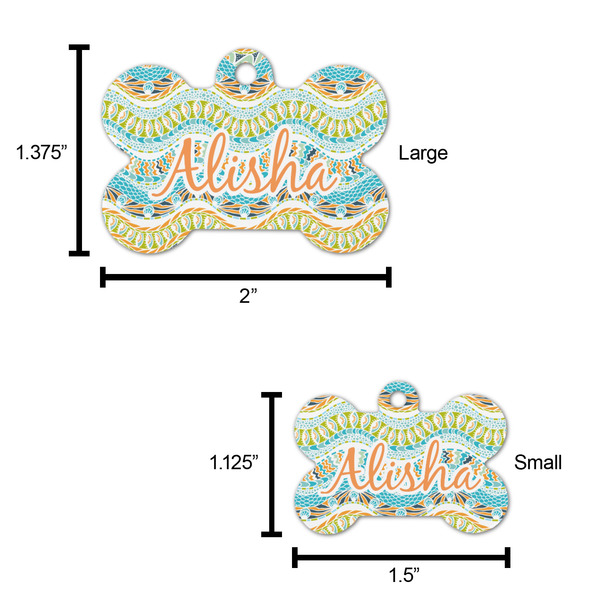 Teal Ribbons & Labels Bone Shaped Dog ID Tag - Large - Scale