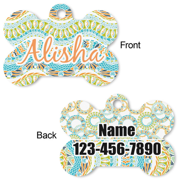 Teal Ribbons & Labels Bone Shaped Dog Tag - Front & Back
