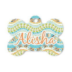 Teal Ribbons & Labels Bone Shaped Dog ID Tag - Small (Personalized)