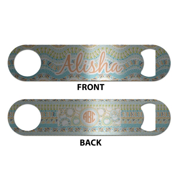 Teal Ribbons & Labels Bottle Opener - Front & Back