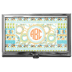 Teal Ribbons & Labels Business Card Case