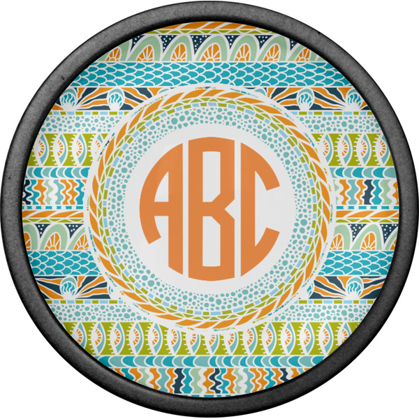 Teal Ribbons & Labels Cabinet Knob - Black - Front