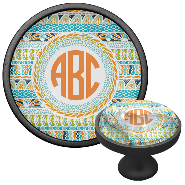 Teal Ribbons & Labels Cabinet Knob - Black - Multi Angle