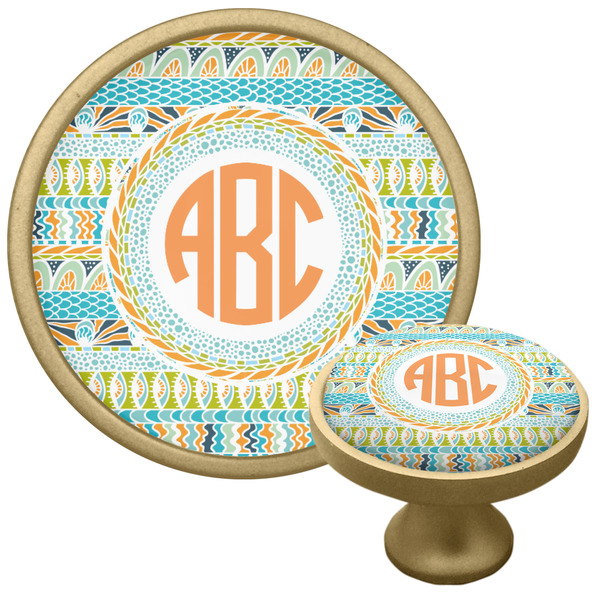 Custom Teal Ribbons & Labels Cabinet Knob - Gold (Personalized)