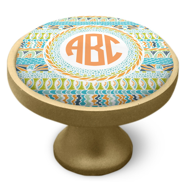 Teal Ribbons & Labels Cabinet Knob - Gold - Side