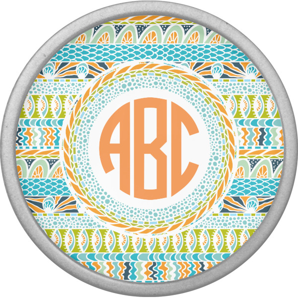 Teal Ribbons & Labels Cabinet Knob - Nickel - Front