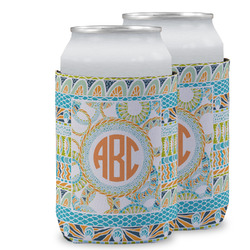 Teal Ribbons & Labels Can Cooler (12 oz) w/ Monogram